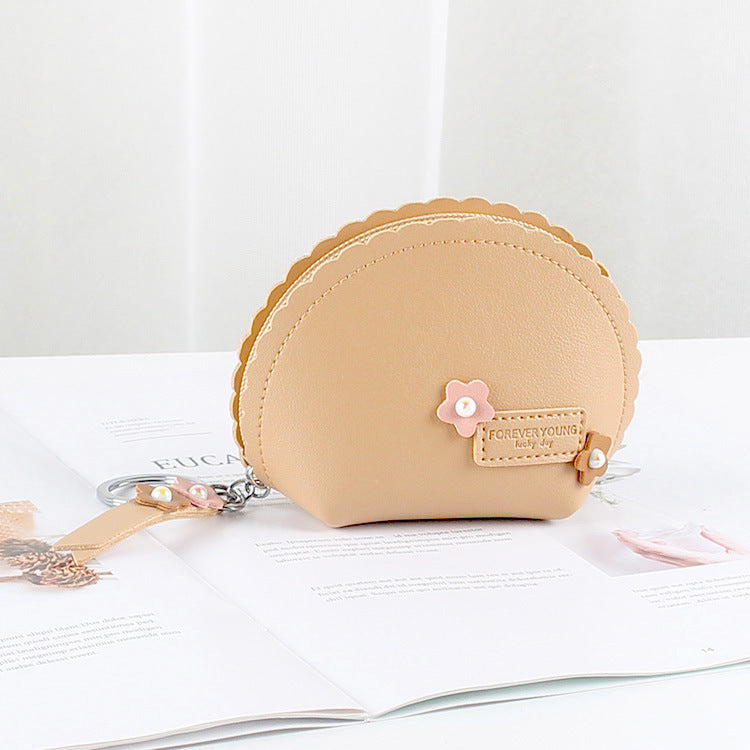 Women’s Hand Holding Fan Small And Simple Coin Key Case One-piece Zipper Waterproof Coin Purse - Chic Flower