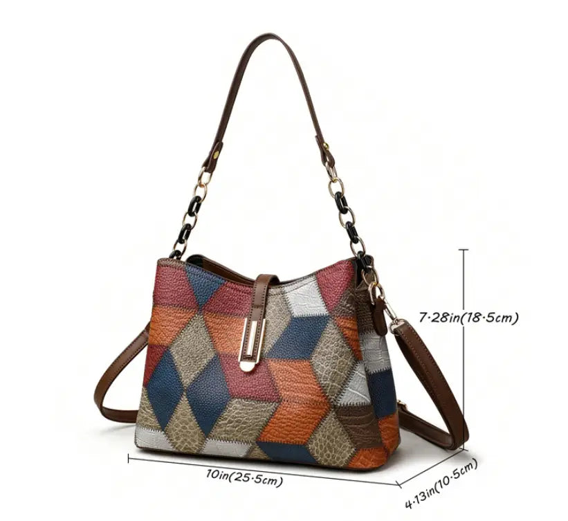 Retro Shoulder Messenger Bag Large Capacity PU Suitcase with Irregular Stitching