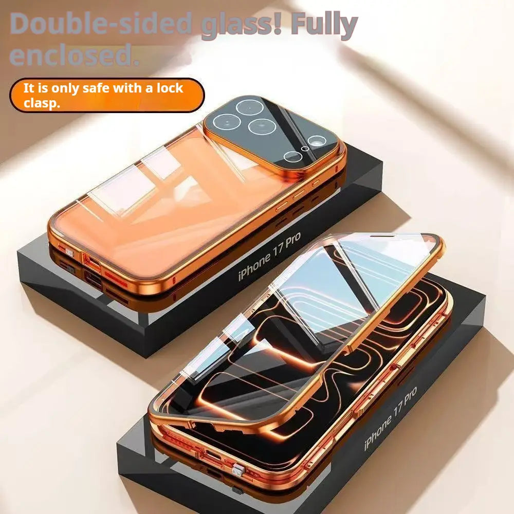 Magnetic Aluminum Alloy Tempered Glass Phone Case for Apple Multiple Colors