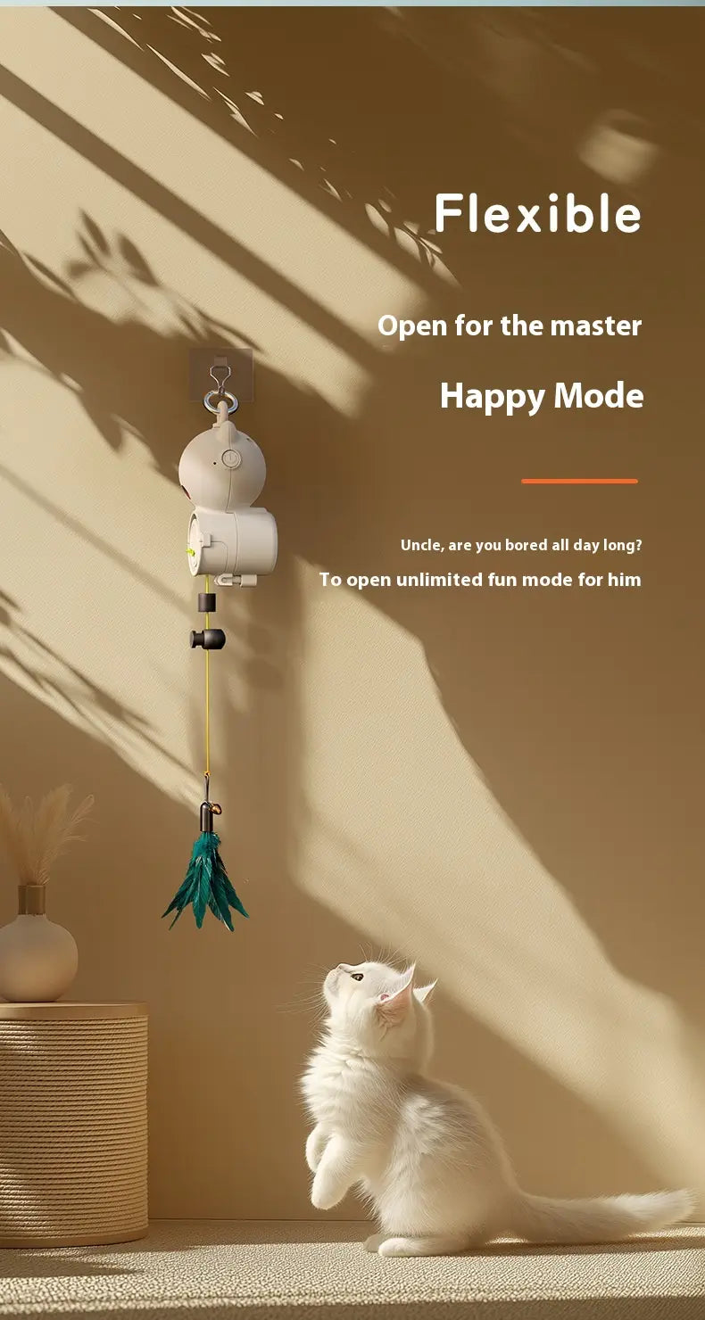 Interaktiver USB -wiederaufladbares Katzenspielzeug mit Feder und einziehbarem Seil