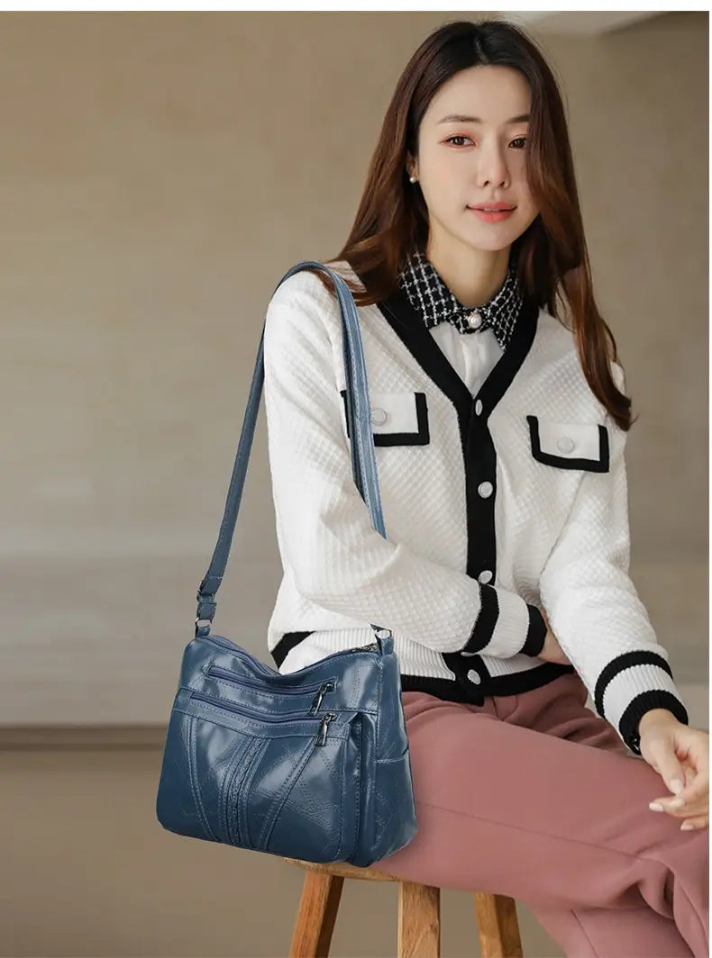 Mála Eagraí Suitcase Leathar PU le póca zipper le haghaidh taistil agus stórála