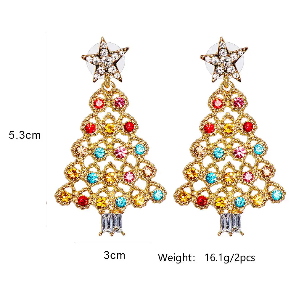 Colorful Crystals Christmas Tree Earrings Fashion Earrings