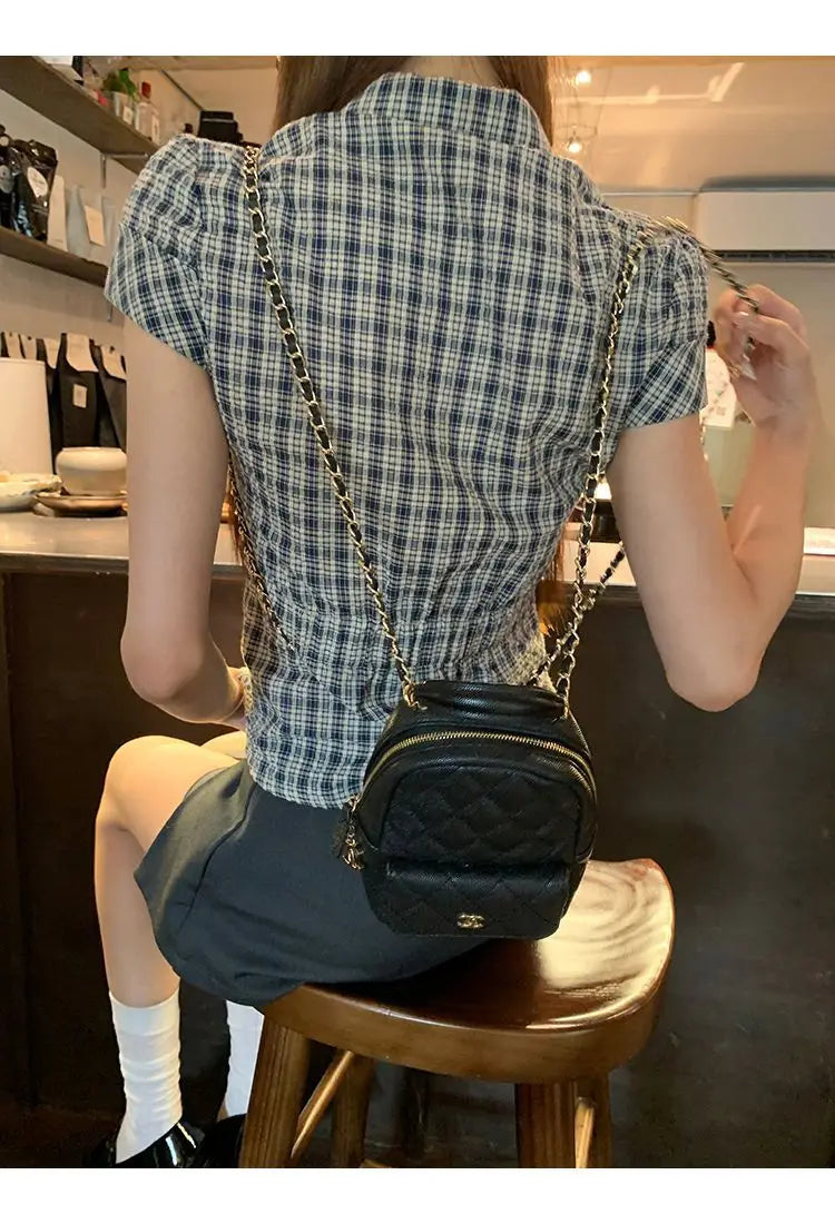 Plaid Cotton Short Sleeve Shirt for Women Men Loose Fit Spring Summer