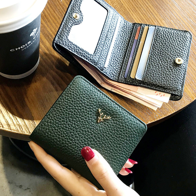 Leather Small Folding Women’s Short Ultra-thin Mini Coin Purse Korean Fashion Wallet - Tiny Purse Big Style Genuine