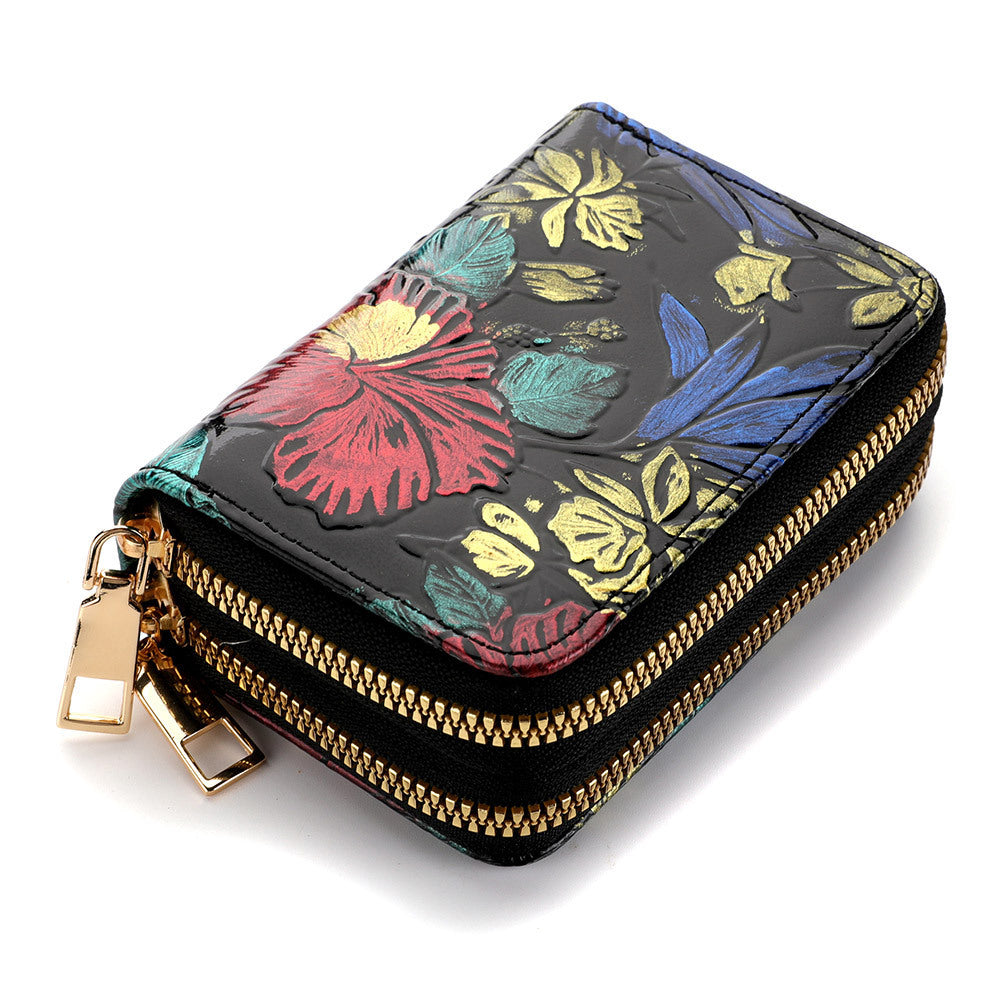 Women’s Multiple Card Slots Hand-painted Wallet Double Layer - Hand-painted Wallet for Women with Secret Flower Power