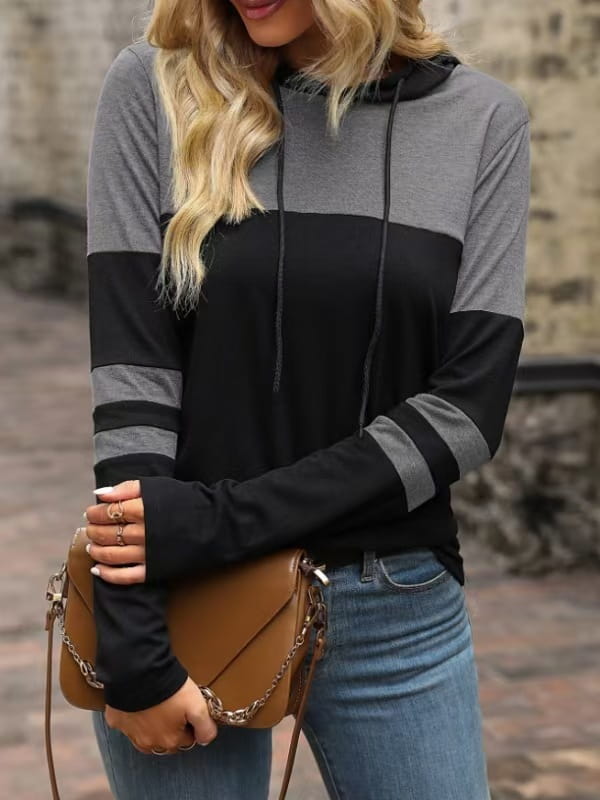 Japanese Korean Contrast Color Pullover Gray Casual Long Sleeve Sweatshirt