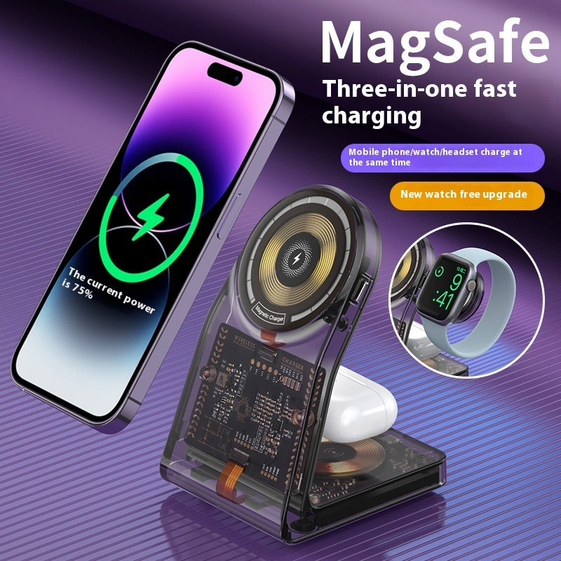 Transparent Three-in-one Wireless Charger Electrical Magnetic Stand - Clearer Than Your Ex This Charger is All Magnetic