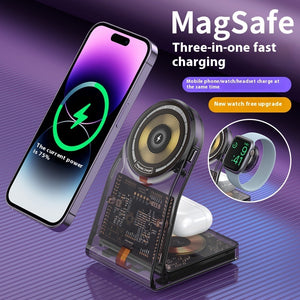 Transparent Three-in-one Wireless Charger Electrical Magnetic Stand - Clearer Than Your Ex This Charger is All Magnetic