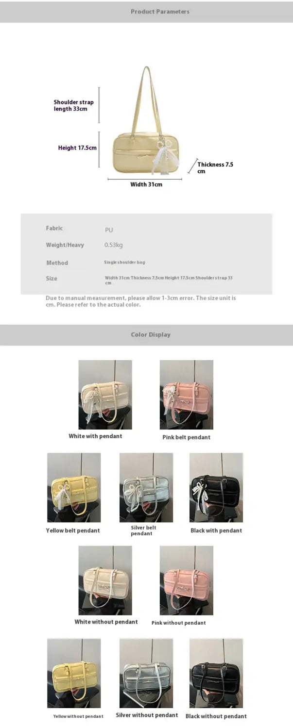 Mála gualainn flap meánach PU le scairf síoda agus bogha péarla do mhná