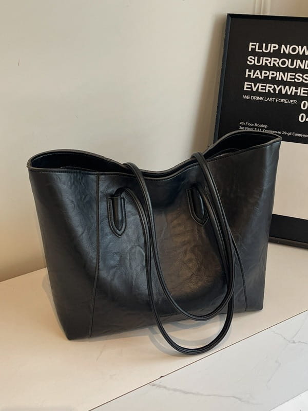 Große PU -Leder -Handtasche Tasche für Frauen schwarz weiß braune Schulterbalken