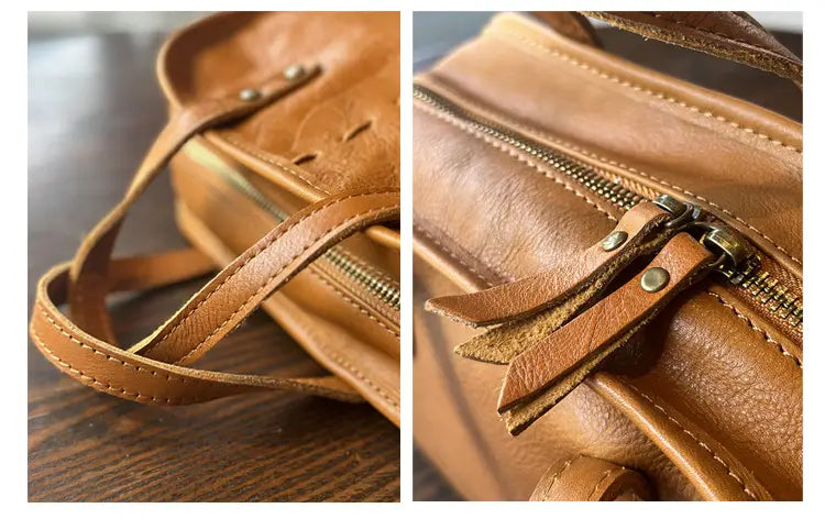 Portable Crossbody Bag with Genuine Leather for Simple Retro Literary Style