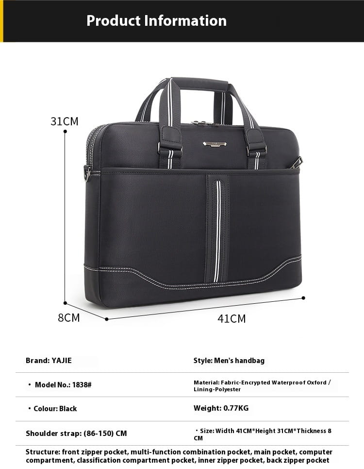 Black Oxford Cloth 16 Inch Waterproof Business Travel Men’s Handbag