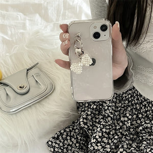 INS Transparent Pearl Bow Pendant Phone Case