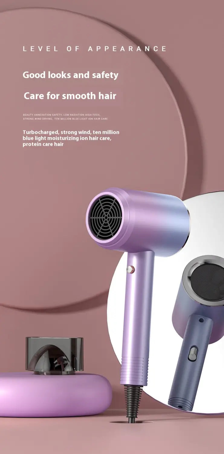 High Power Electric Hair Dryer Household with Gradient Purple and Blue Light