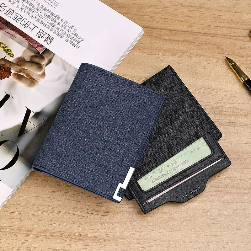 Denim Wallet for Men with Card Slots and Coin Pocket in Blue or Black
