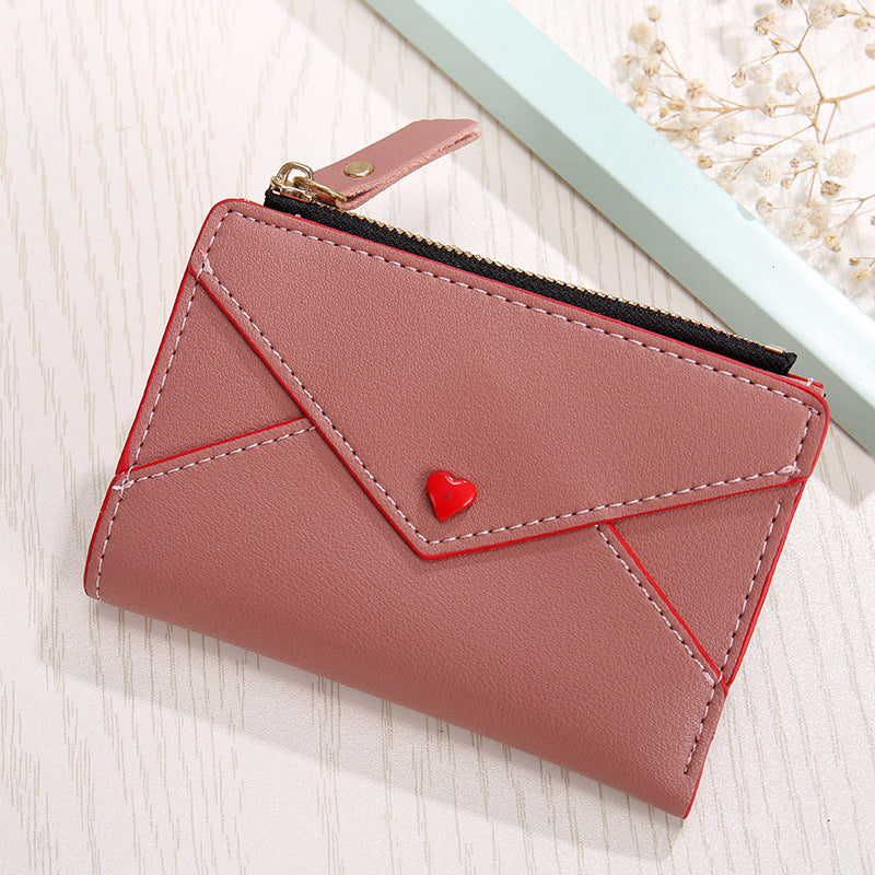 Heart-shaped Short Women’s Pu Card Bag - Heart-Shaped PU Bag: Love Your Cash in Style