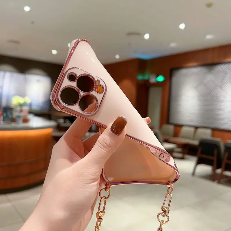 Electroplated Love Lanyard Phone Case for iPhone 11 12 8 with Anti-fall TPU