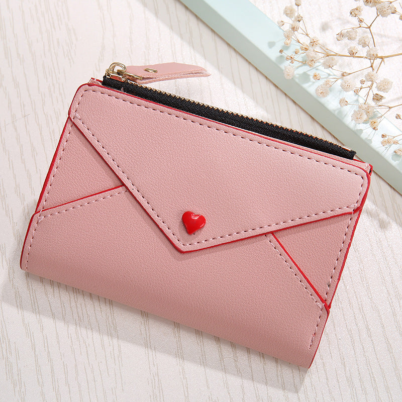 Heart-shaped Short Women’s Pu Card Bag - Heart-Shaped PU Bag: Love Your Cash in Style