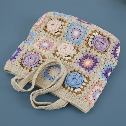 Bolso de hombro de flores estéreo tejido a mano creativo 