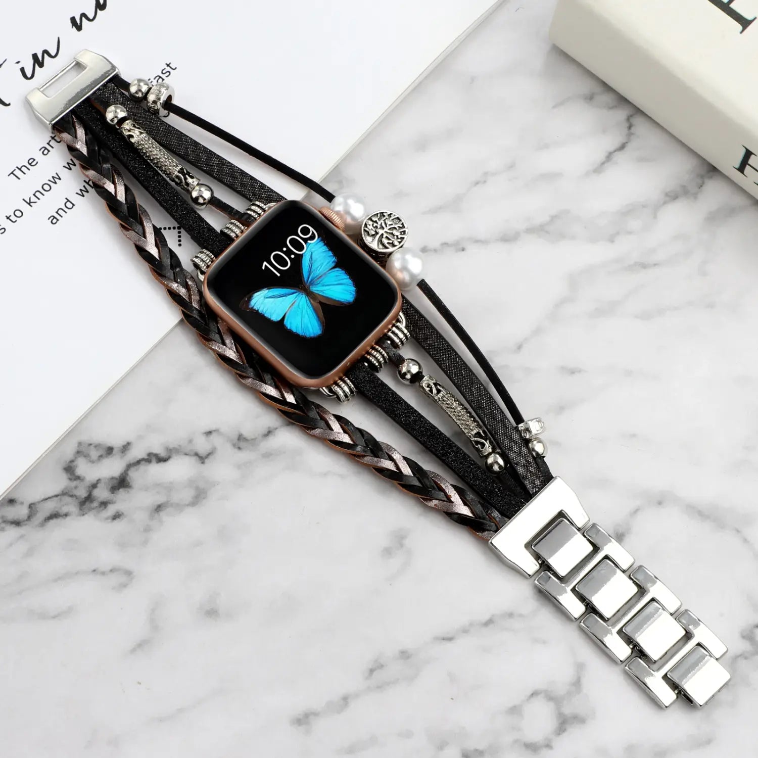 Vintage Metal Leather Watch Strap for Apple Smart Wrist Jewelry
