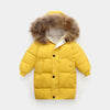 Big Fur Collar Mid-length Medium And Large Children's Clothing Thick Winter Wear Coat - Yellow