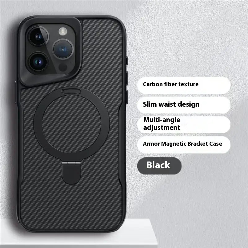 Applicable Carbon Fiber Magnetic Bracket Drop-resistant Protective Armor Small Waist Phone Case