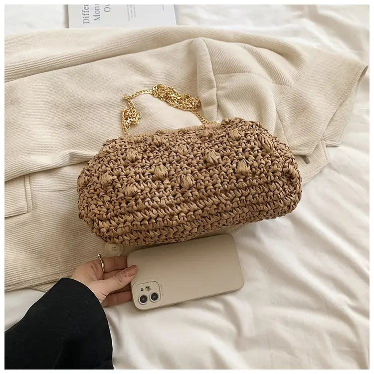 Bolsa de tecido macio branca de cáqui com zíper interno e alça de ombro único