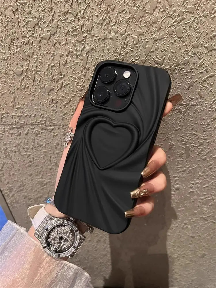 Creative Pleated Love Revolving Heart Phone Case in Multiple Colors