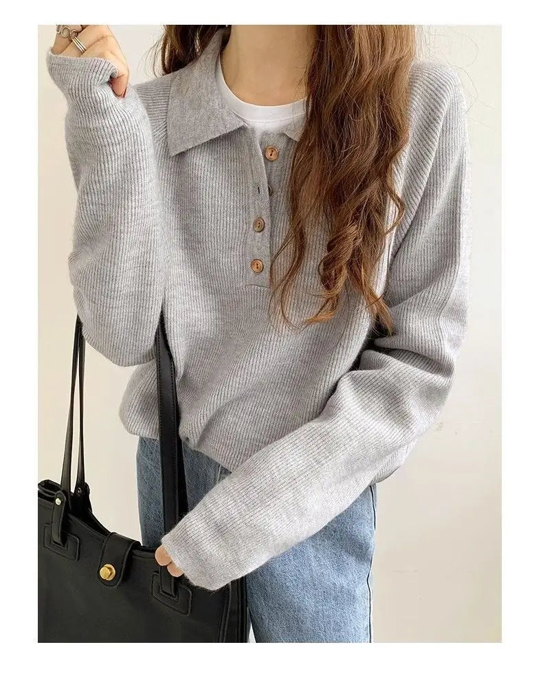 Egységes színű hosszú ujjú felső szürke fekete könnyű alkalmi pulóver ing