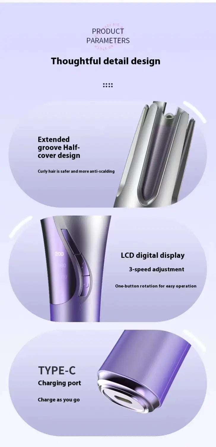 Wireless 32mm Automatic Hair Curler with Lithium Battery and Versatile Design