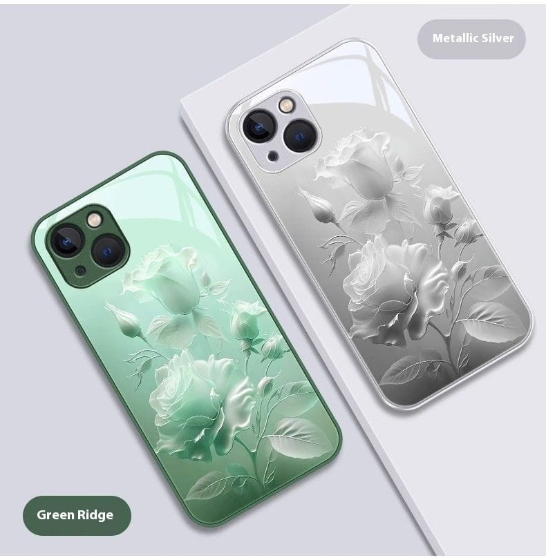 Red Blooming Rose Glass Painted Phone Case for Enhanced Durability