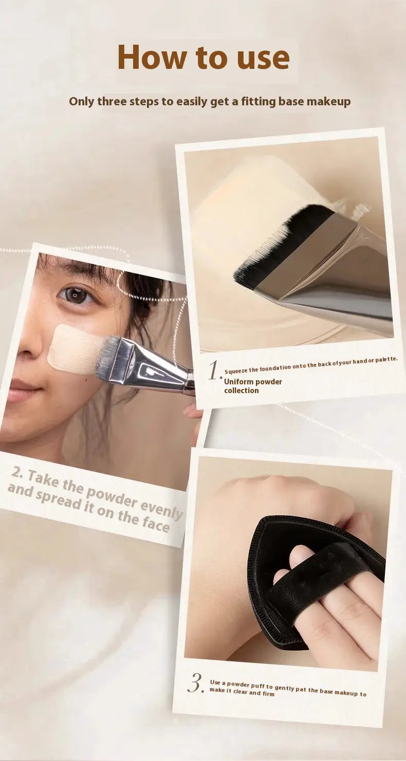 Powder Foundation Brush Set with Synthetic Fibers and Protective Bag