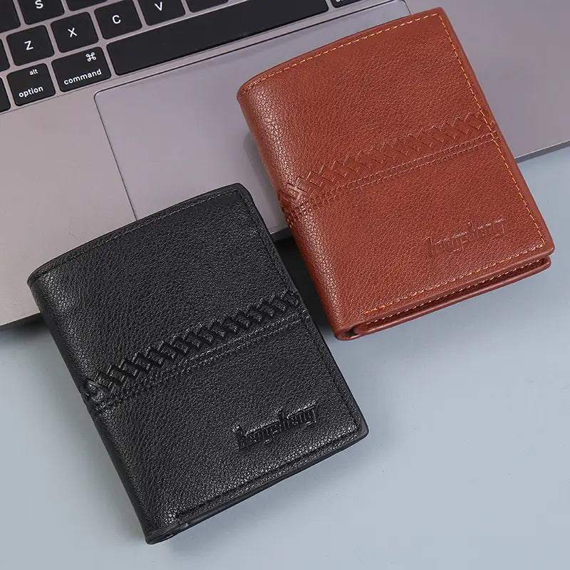 Men Short Leather Wallet with Zipper Coin Pocket and Card Slots