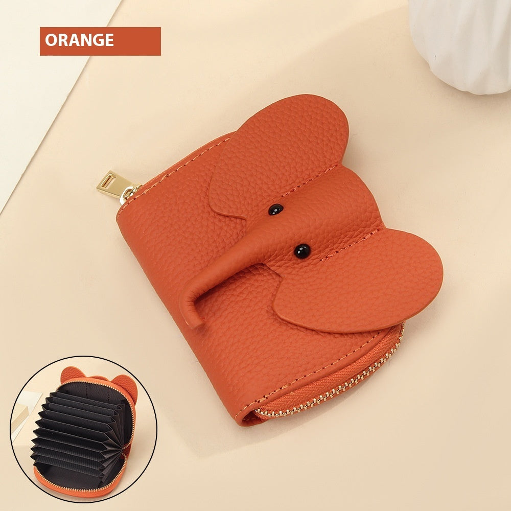 Leather Organ Card Holder Bags Creative Elephant Zipper Wallet Fashion Bag - Zipper Wallet for Trendy Elephants