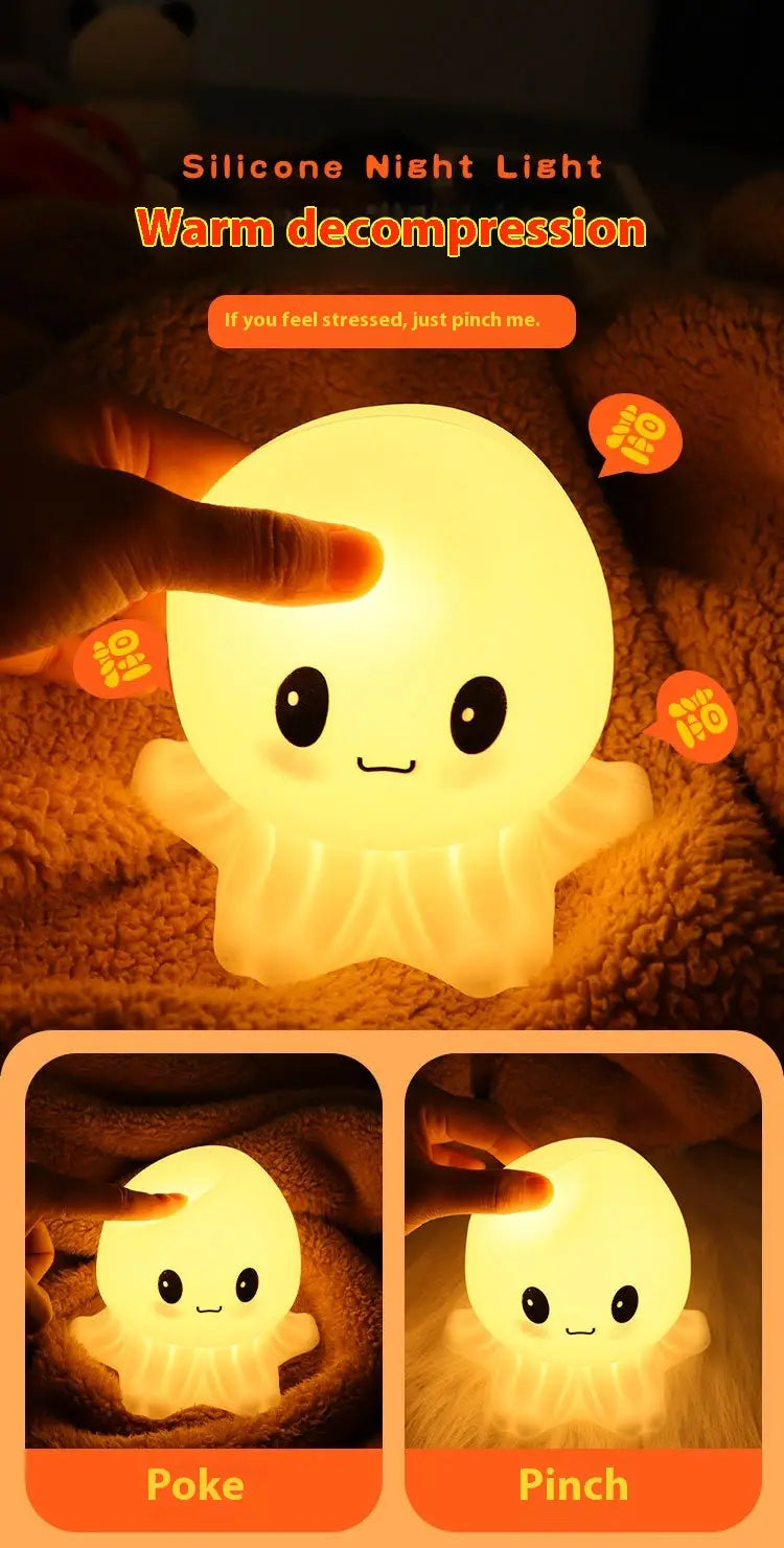 Creative Octopus Silicone Sleeping Night Light with Rechargeable Power Supply