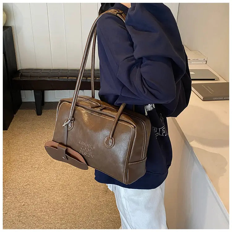 Casual Tote Bag Retro Fashion Polyester Cotton Brown and Red