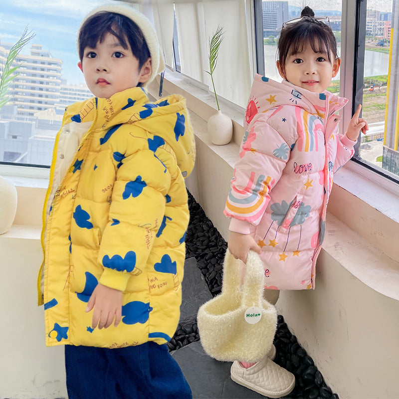 New Style Children’s Down Jacket Middle Long Cute Thickened Cotton