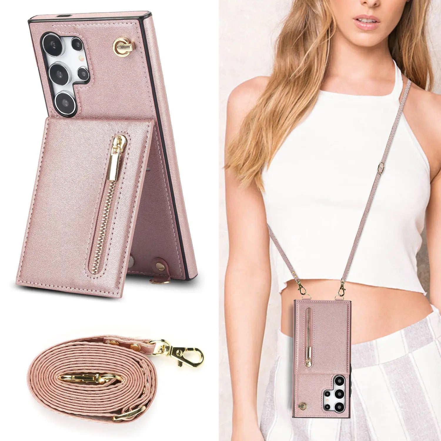 Samsung Card Holder Phone Case with Stand PU TPU Handmade Japanese Korean Style