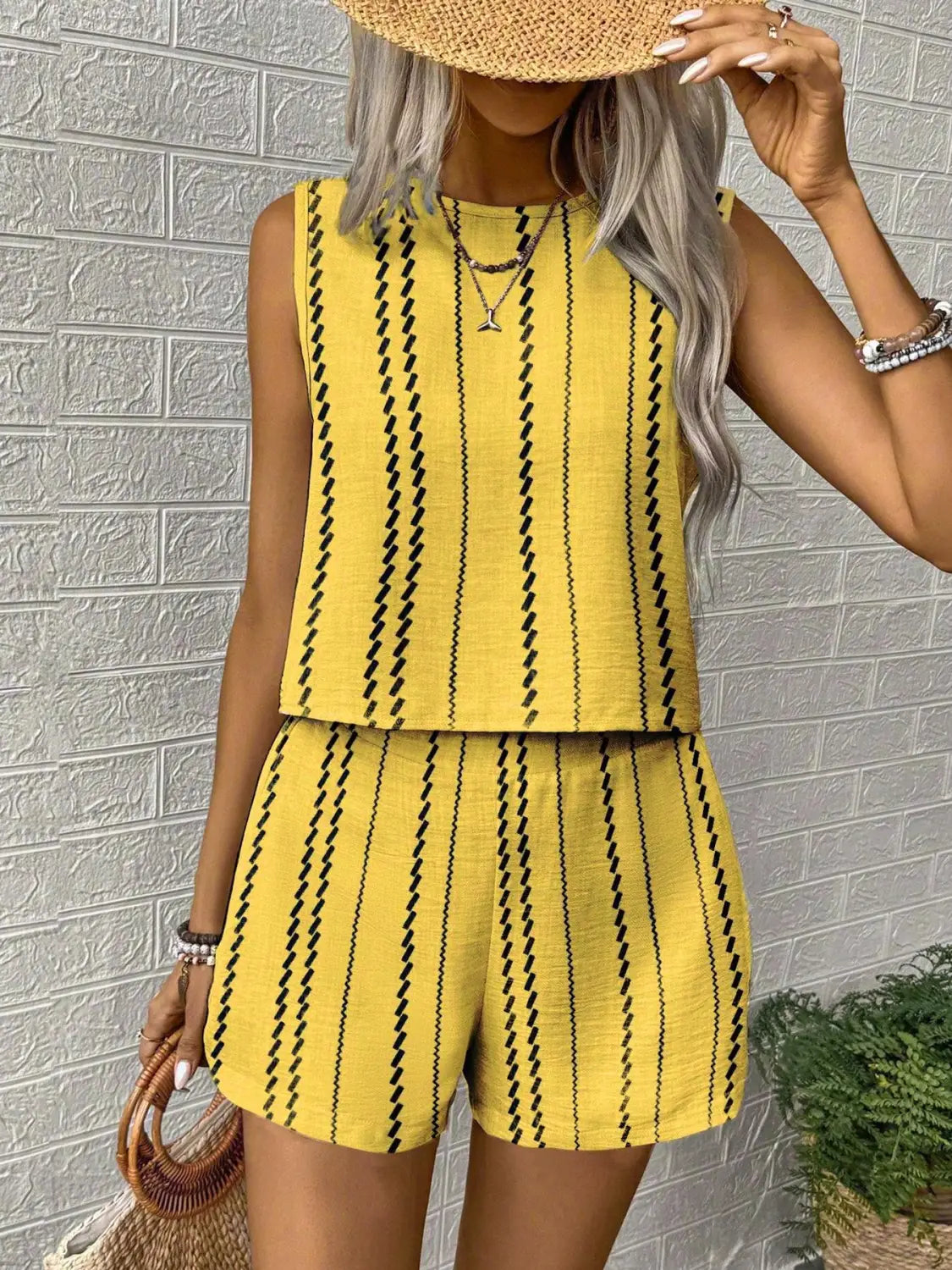 Naistele mõeldud sinine roheline roosa pleed polüester varrukateta püksid