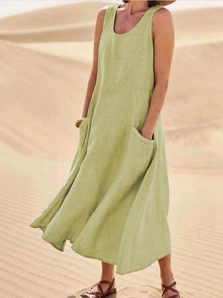 Breathable Cotton Linen Summer Dress for Women Lightweight Casual Sundress