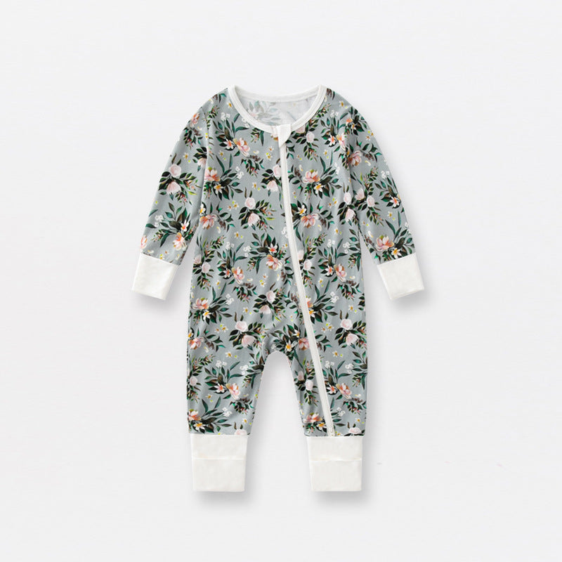 Jusheng Clothing Foreign Trade Bamboo Fiber Baby Jumpsuits Spring And Autumn Long Sleeve Double Zipper Baby Pajamas