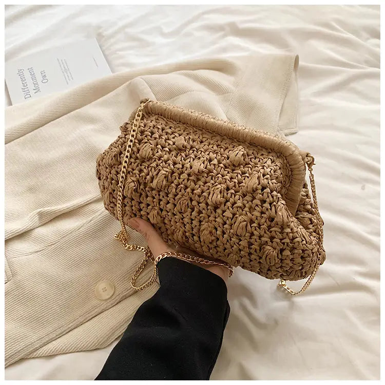 Bolsa de tecido macio branca de cáqui com zíper interno e alça de ombro único