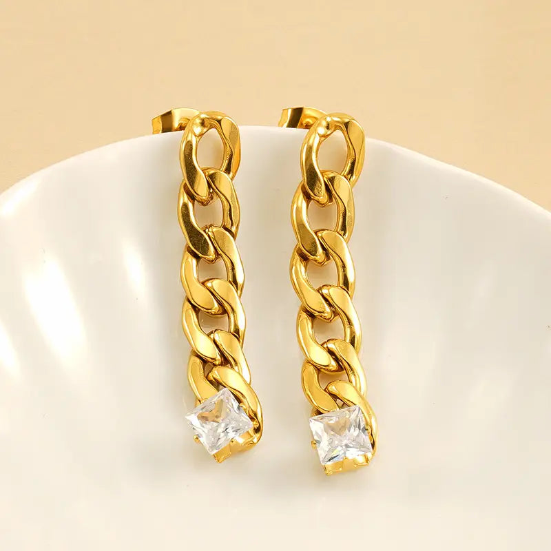 Chain Long Stud Earrings Women’s Fashion Gold Plated