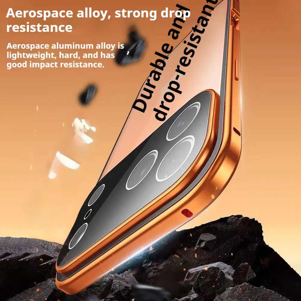 Magnetic Aluminum Alloy Tempered Glass Phone Case for Apple Multiple Colors