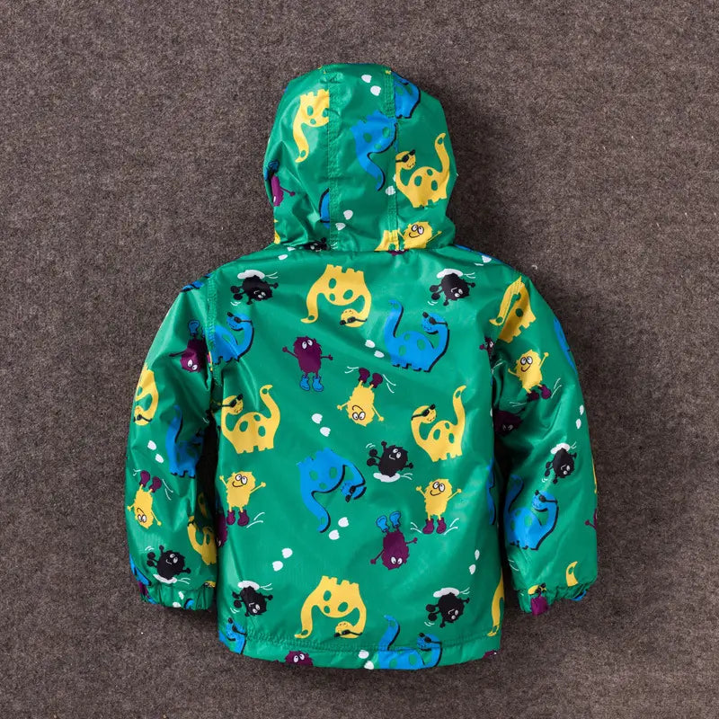 Cute Dinosaur Windproof Rainproof Jacket for Kids 3-8 Years