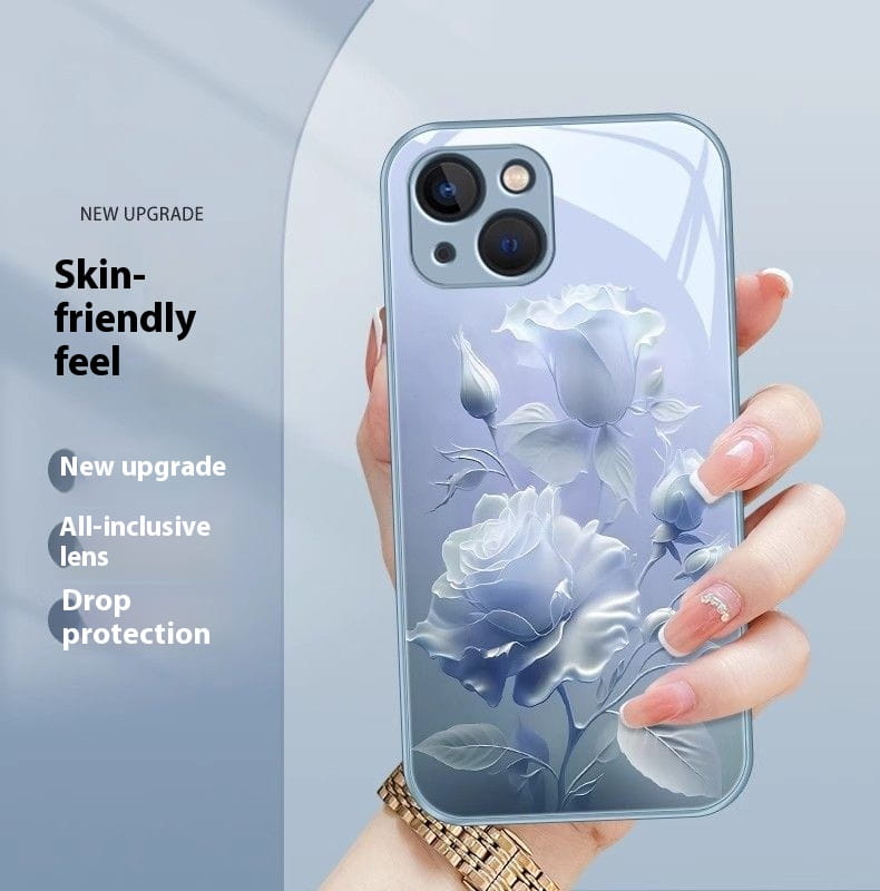 Red Blooming Rose Glass Painted Phone Case for Enhanced Durability