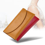 Women’s Leather Simple Wallet Long - Stylish Cow Split Wallet in Wine Red and Brown