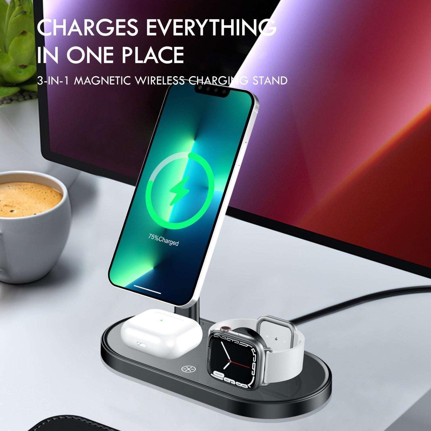 Multifunctional Desktop Phone Holder Three-in-one Magnetic Wireless Charger - Magical Wireless Charger That Holds