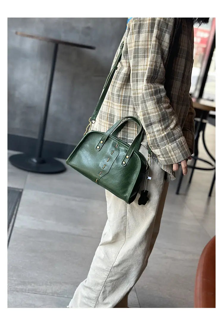 Portable Crossbody Bag with Genuine Leather for Simple Retro Literary Style