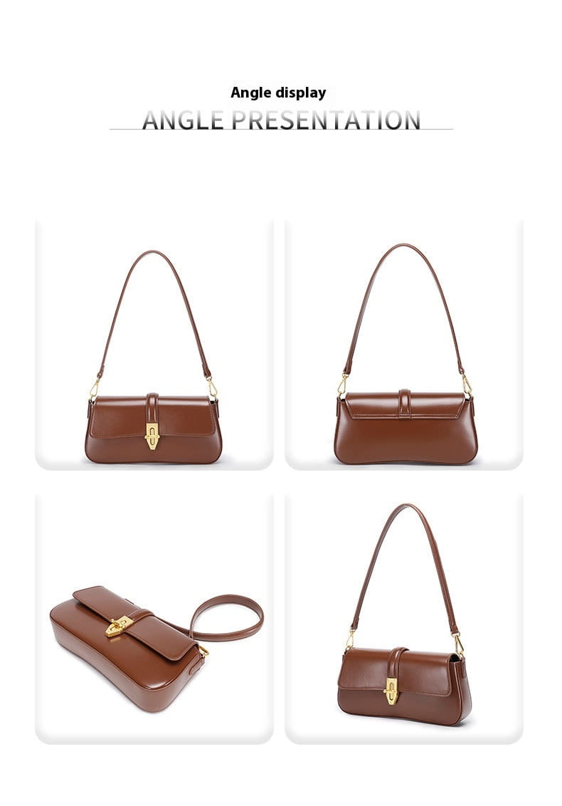 Genuine Leather Baguette Armpit Crossbody Bag with Advanced Texture Wild Design